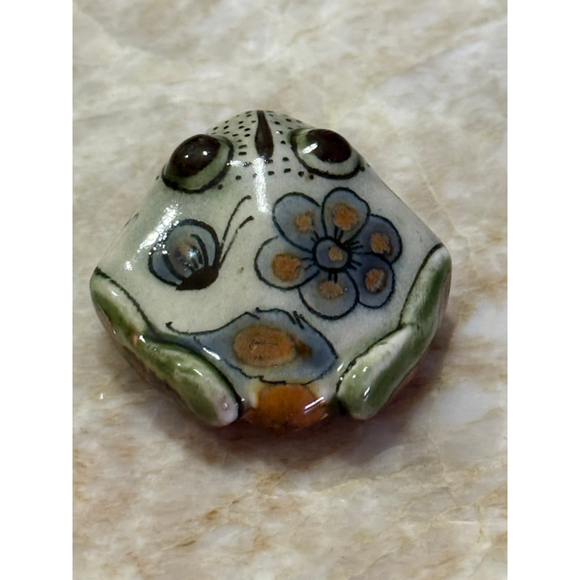 TONALA KEN EDWARDS Home Decor Ceramic Frog Figurine White Green Mexico rare - Picture 4 of 9